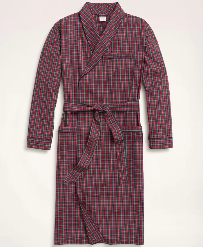 Men Cotton Broadcloth Tartan Robe Redmulti Brooks Brothers Pajamas and Robes