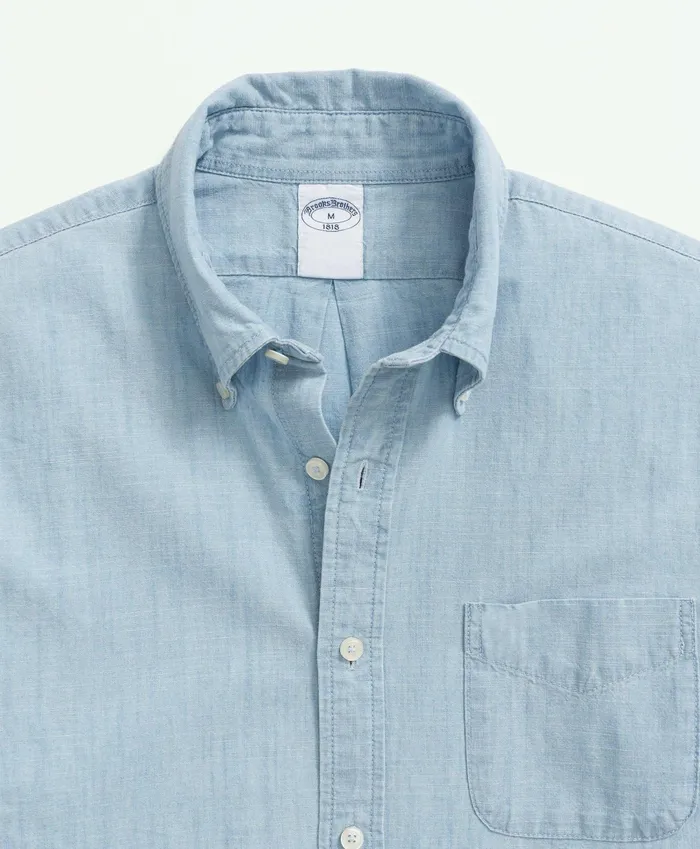 Men Cotton Chambray ButtonDown Collar Sport Shirt Light Blue Brooks Brothers Sport Shirts