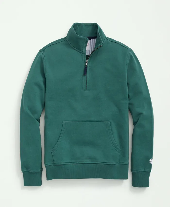 Men Cotton French Terry HalfZip Sweatshirt Green Brooks Brothers TShirts and Sweats