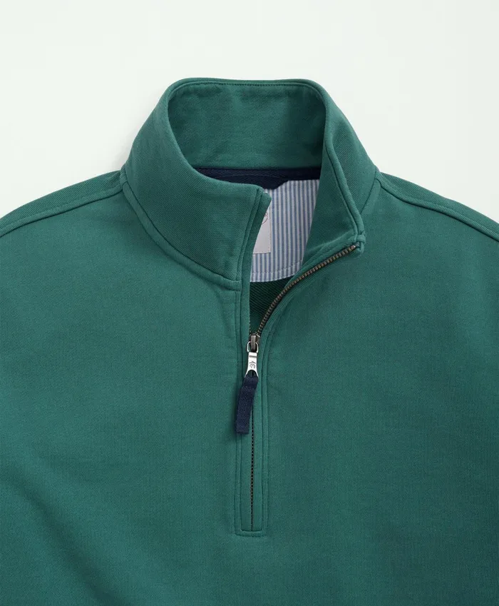 Men Cotton French Terry HalfZip Sweatshirt Green Brooks Brothers TShirts and Sweats