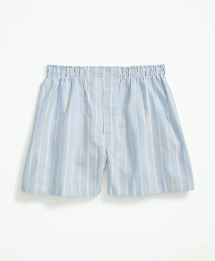 Men Cotton Oxford Archive Stripe Boxers Light Blue Brooks Brothers Underwear
