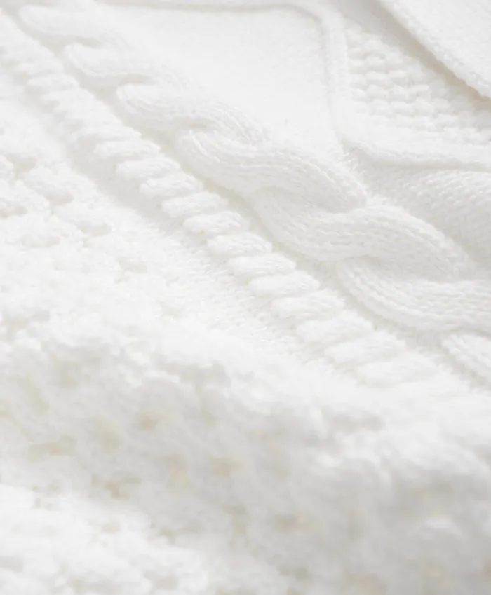 Men Cotton Stand Collar Aran Knit Cardigan White Brooks Brothers Sweaters