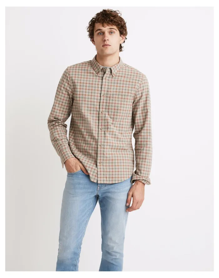 Men Crinkle Cotton Perfect Long Sleeve Shirt Pumice Madewell Shirts