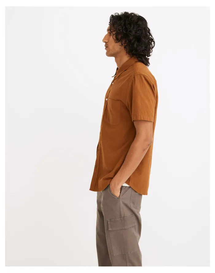 Men Crinkle Cotton Perfect Short Sleeve Shirt Warm Chestnut Madewell Shirts Men Crinkle Cotton Perfect Short Sleeve Shirt Warm Chestnut Madewell Shirts