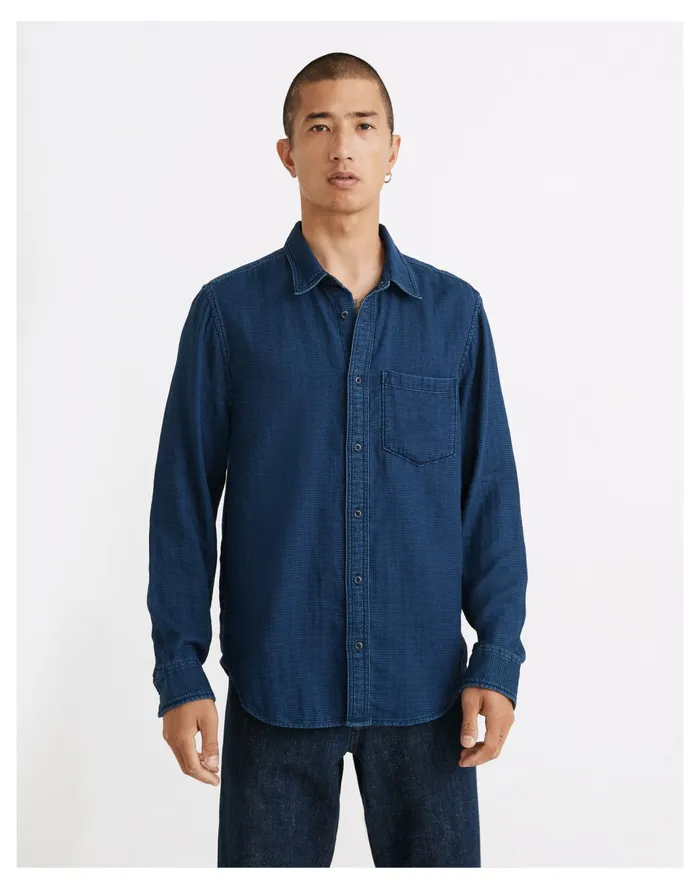 Men Double Weave Perfect Long Sleeve Shirt In Indigo Houndstooth Friel Houndstooth Madewell Shirts
