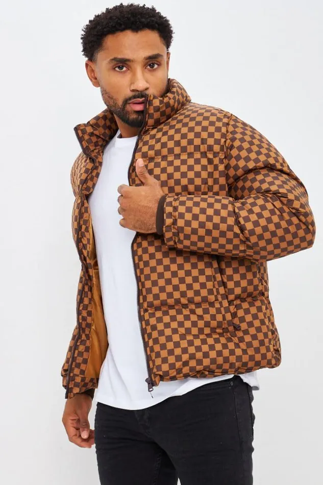 Men Doudoune Matelasse Marron Damier Brown Brentiny Paris Parkas And Down Jackets