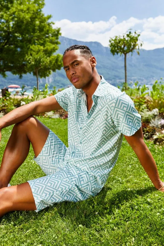 Men Ensemble 2 Pices Chemise Short Vert Motif Gomtrique Green Brentiny Paris Top Bottom Sets Men Ensemble 2 Pices Chemise Short Vert Motif Gomtrique Green Brentiny Paris Top Bottom Sets