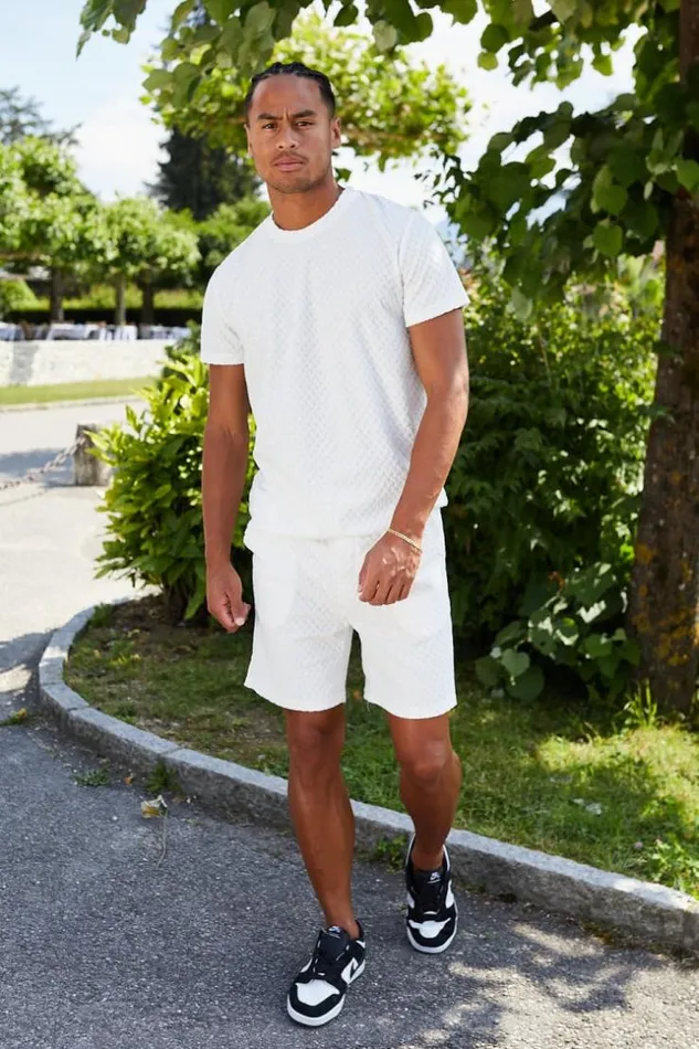 Men Ensemble 2 Pices TShirt Short Blanc Textur White Brentiny Paris Top Bottom Sets Men Ensemble 2 Pices TShirt Short Blanc Textur White Brentiny Paris Top Bottom Sets