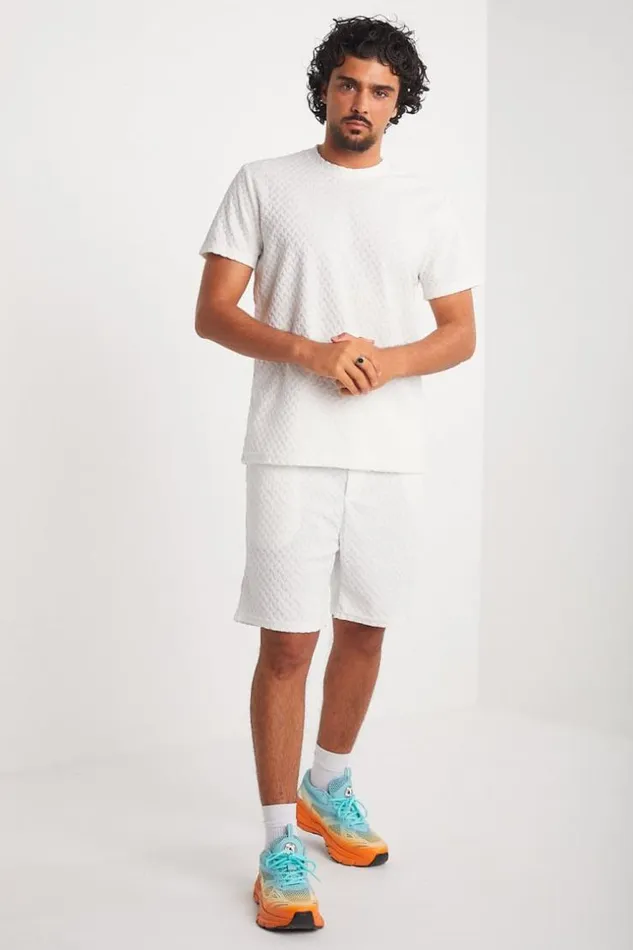 Men Ensemble 2 Pices TShirt Short Blanc Textur White Brentiny Paris Top Bottom Sets Men Ensemble 2 Pices TShirt Short Blanc Textur White Brentiny Paris Top Bottom Sets