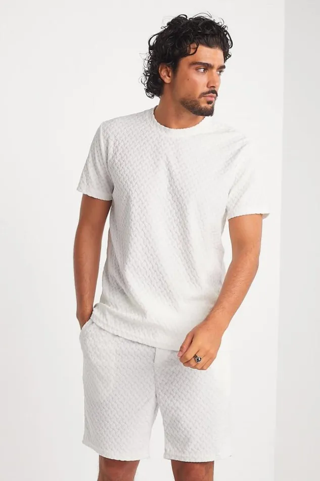 Men Ensemble 2 Pices TShirt Short Blanc Textur White Brentiny Paris Top Bottom Sets Men Ensemble 2 Pices TShirt Short Blanc Textur White Brentiny Paris Top Bottom Sets