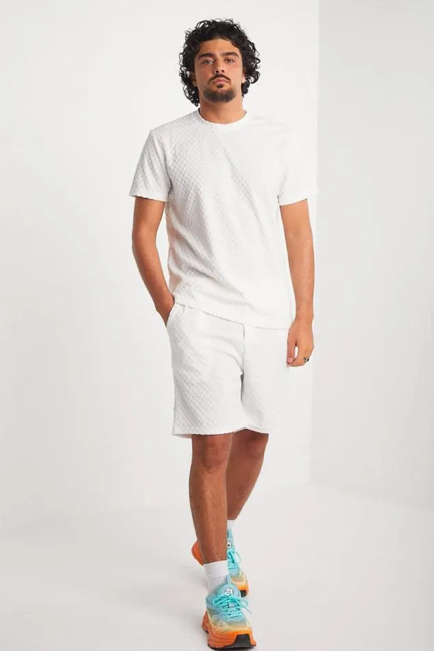 Men Ensemble 2 Pices TShirt Short Blanc Textur White Brentiny Paris Top Bottom Sets Men Ensemble 2 Pices TShirt Short Blanc Textur White Brentiny Paris Top Bottom Sets