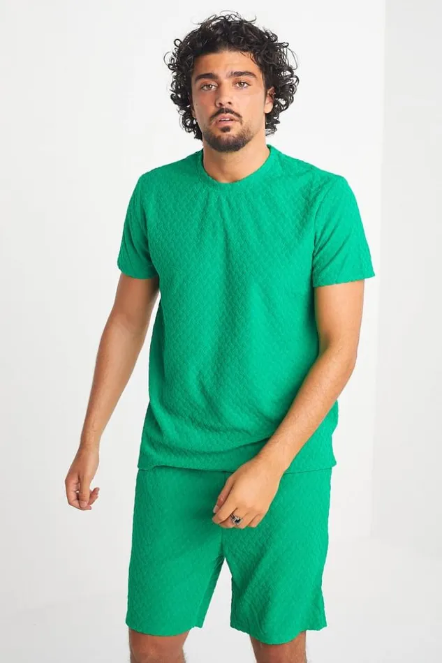 Men Ensemble 2 Pices TShirt Short Vert Textur Green Brentiny Paris Top Bottom Sets