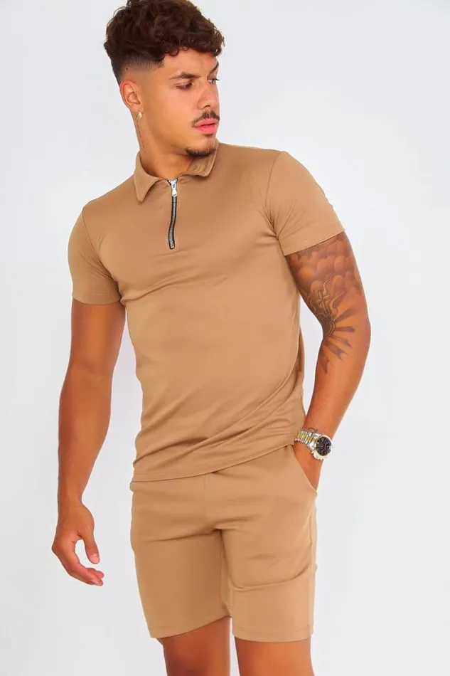 Men Ensemble Beige Fonc Polo Short Beige Brentiny Paris Top Bottom Sets