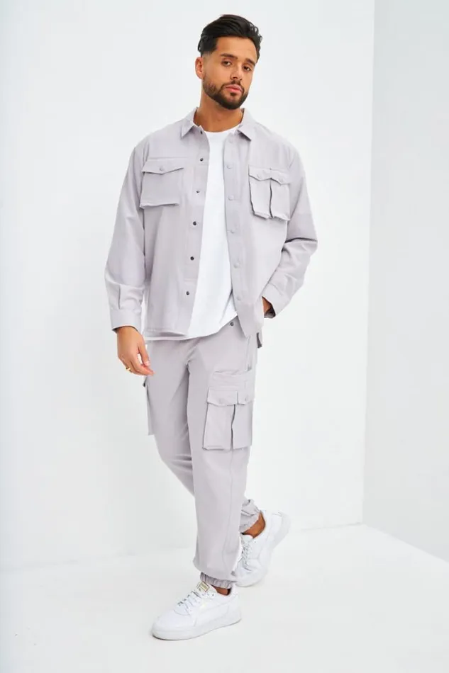 Men Ensemble Surchemise Pantalon Jogger Gris Grey Brentiny Paris Top Bottom Sets
