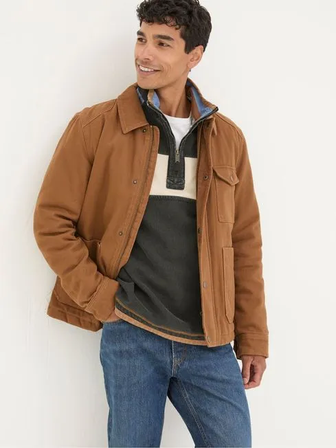 Men Fatface Coats and Jackets Brandon Tan Brown Canvas Jacket