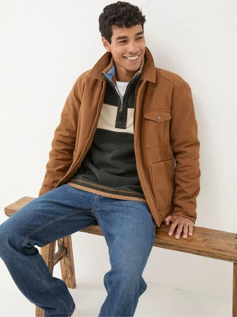 Men Fatface Coats and Jackets Brandon Tan Brown Canvas Jacket