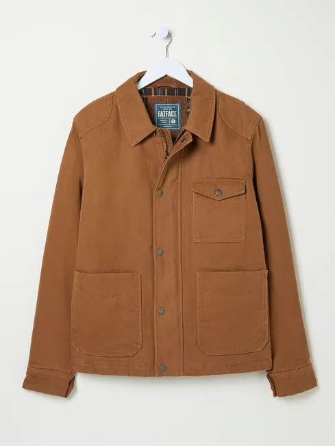 Men Fatface Coats and Jackets Brandon Tan Brown Canvas Jacket