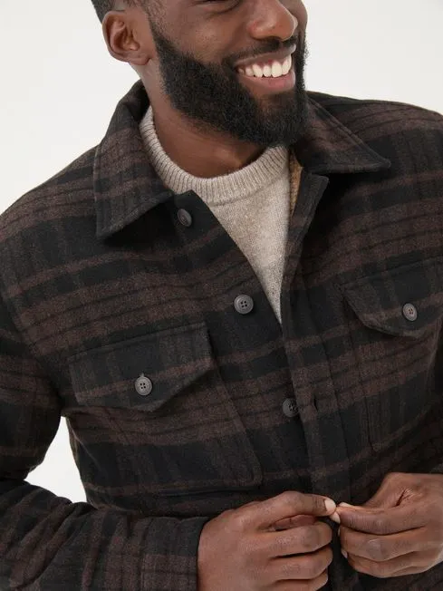 Men Fatface Coats and Jackets Dark Brown Fjord Check Overshirt