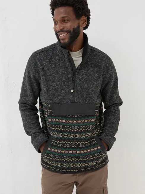 Men Fatface Coats and Jackets Haxby Navy Dark Skies Printed Half Neck Sweatshirt