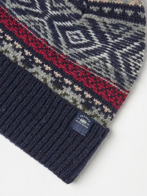 Men Fatface Hats Navy Textured Fairisle Bobble Hat Men Fatface Hats Navy Textured Fairisle Bobble Hat