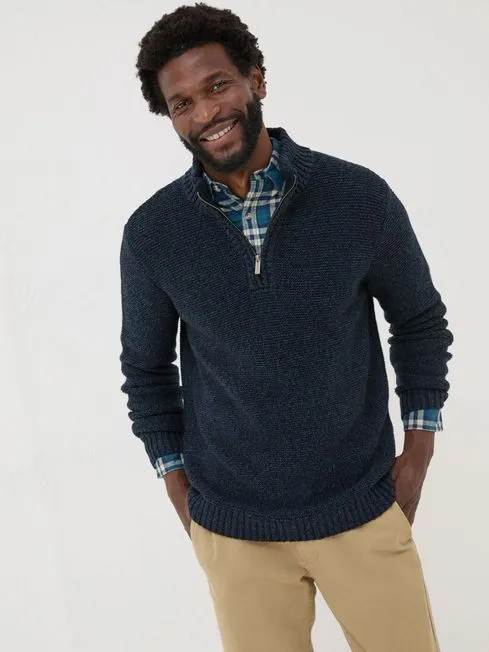 Men Fatface Knitwear Blue Hove Knitted Half Neck Jumper