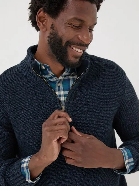 Men Fatface Knitwear Blue Hove Knitted Half Neck Jumper Men Fatface Knitwear Blue Hove Knitted Half Neck Jumper