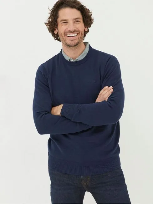 Men Fatface Knitwear Braunton Blue Crew Jumper