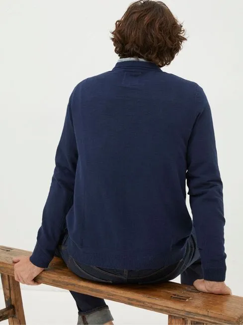 Men Fatface Knitwear Braunton Blue Crew Jumper