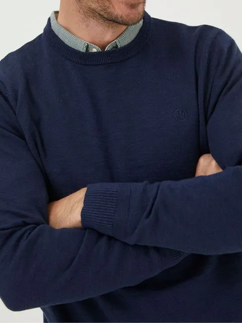 Men Fatface Knitwear Braunton Blue Crew Jumper