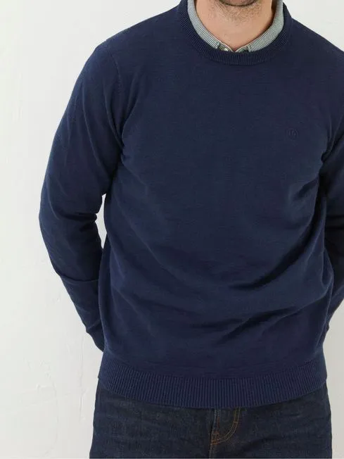 Men Fatface Knitwear Braunton Blue Crew Jumper