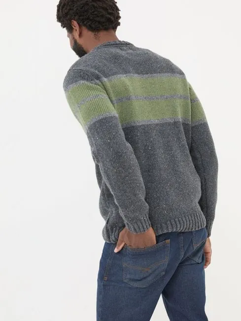 Men Fatface Knitwear Charcoal Grey Funtley Stripe Crew Neck Jumper Men Fatface Knitwear Charcoal Grey Funtley Stripe Crew Neck Jumper