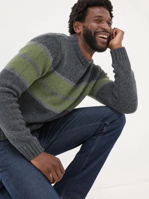 Men Fatface Knitwear Charcoal Grey Funtley Stripe Crew Neck Jumper Men Fatface Knitwear Charcoal Grey Funtley Stripe Crew Neck Jumper