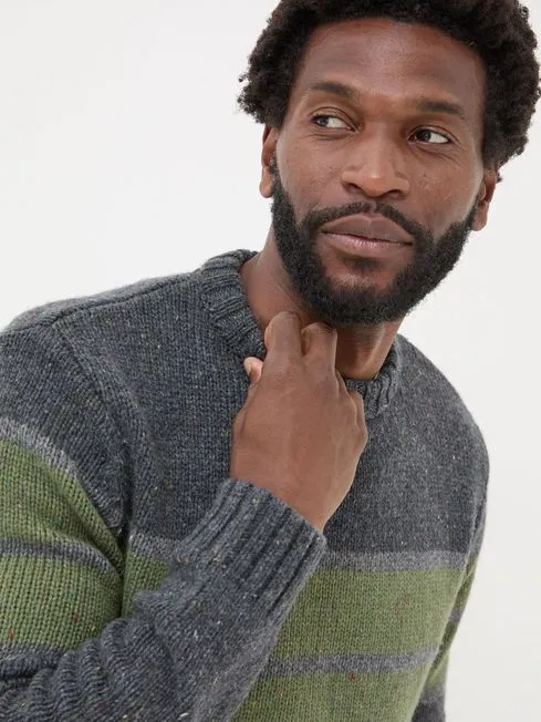 Men Fatface Knitwear Charcoal Grey Funtley Stripe Crew Neck Jumper Men Fatface Knitwear Charcoal Grey Funtley Stripe Crew Neck Jumper