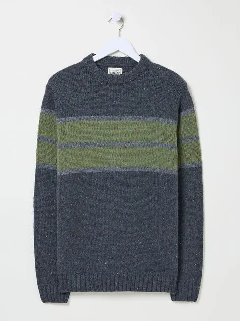 Men Fatface Knitwear Charcoal Grey Funtley Stripe Crew Neck Jumper Men Fatface Knitwear Charcoal Grey Funtley Stripe Crew Neck Jumper