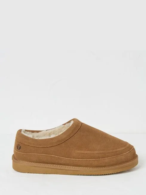 Men Fatface Loungewear Lewis Tan Brown Suede Snug Mule Slippers