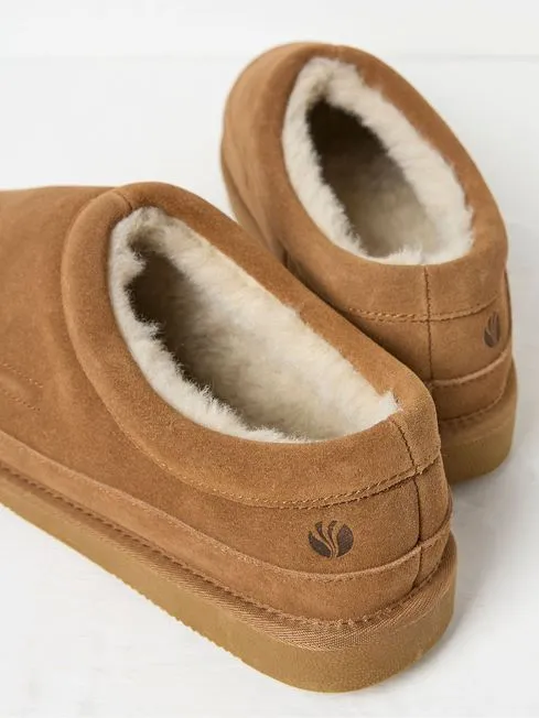 Men Fatface Loungewear Lewis Tan Brown Suede Snug Mule Slippers