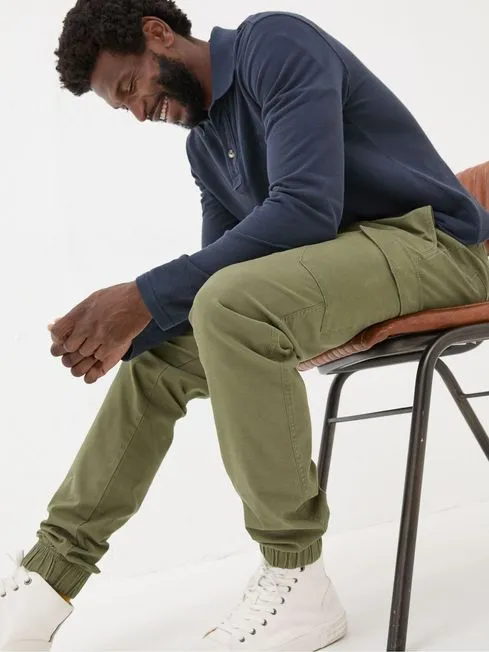 Men Fatface Pants Kent Green Cuffed Cargo Trousers