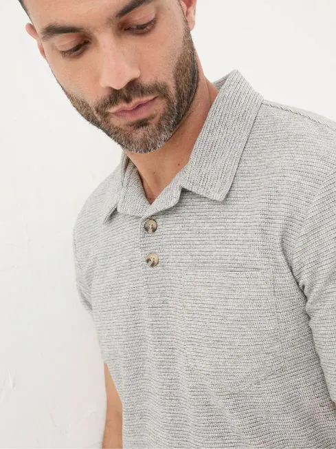 Men Fatface Polo Shirts Grey Southwick Textured Polo Shirt
