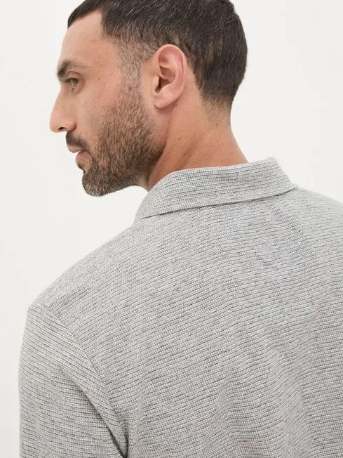 Men Fatface Polo Shirts Grey Southwick Textured Polo Shirt