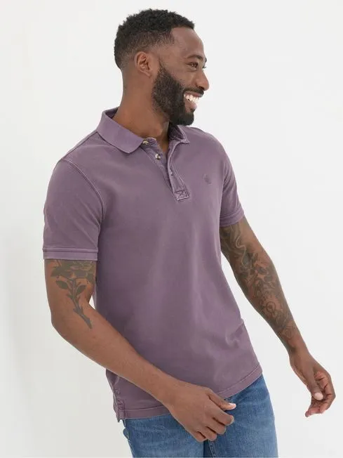 Men Fatface Polo Shirts Purple Pique Polo Shirt
