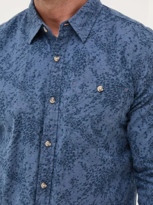 Men Fatface Shirts Blue Long Sleeve Leaf Print 100 Cotton Shirt Men Fatface Shirts Blue Long Sleeve Leaf Print 100 Cotton Shirt