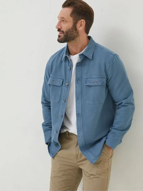 Men Fatface Shirts Blue Rafety Twill Shirt
