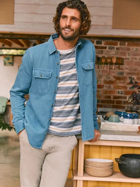 Men Fatface Shirts Blue Rafety Twill Shirt Men Fatface Shirts Blue Rafety Twill Shirt