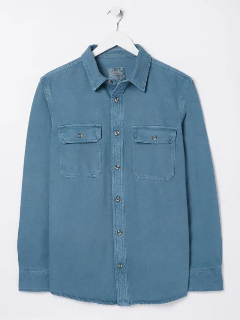Men Fatface Shirts Blue Rafety Twill Shirt Men Fatface Shirts Blue Rafety Twill Shirt