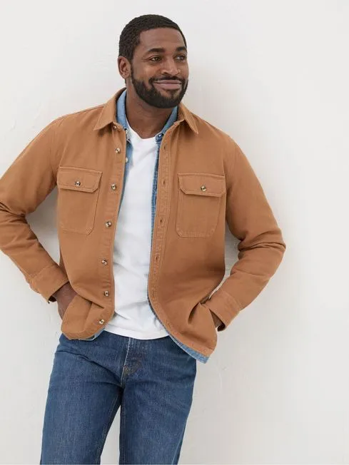 Men Fatface Shirts Brown Twill Shirt