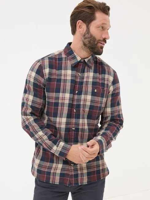 Men Fatface Shirts Burgundy Red Long Sleeve Amble Check 100 Cotton Shirt
