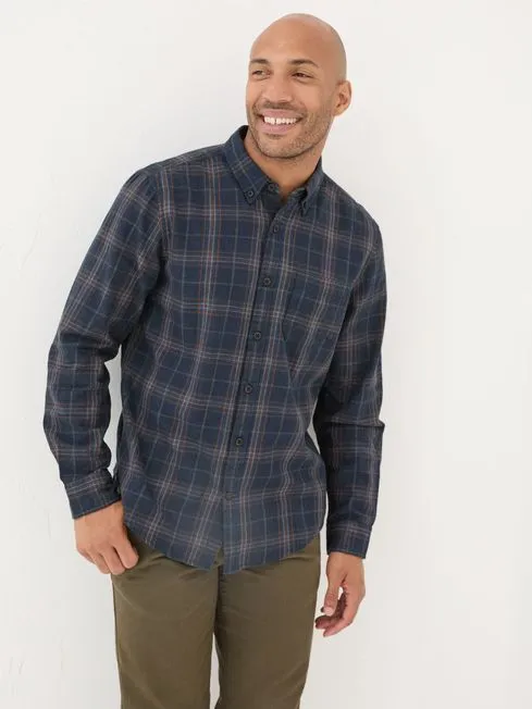 Men Fatface Shirts Charlton Navy Long Sleeve Check 100 Cotton Shirt