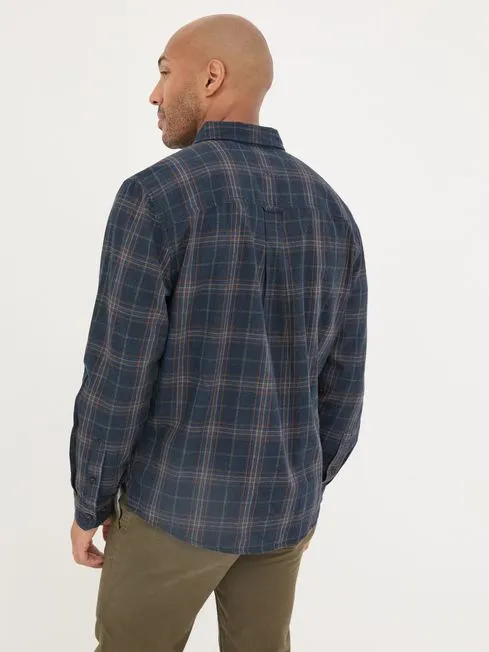 Men Fatface Shirts Charlton Navy Long Sleeve Check 100 Cotton Shirt