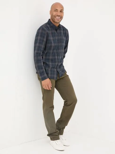 Men Fatface Shirts Charlton Navy Long Sleeve Check 100 Cotton Shirt