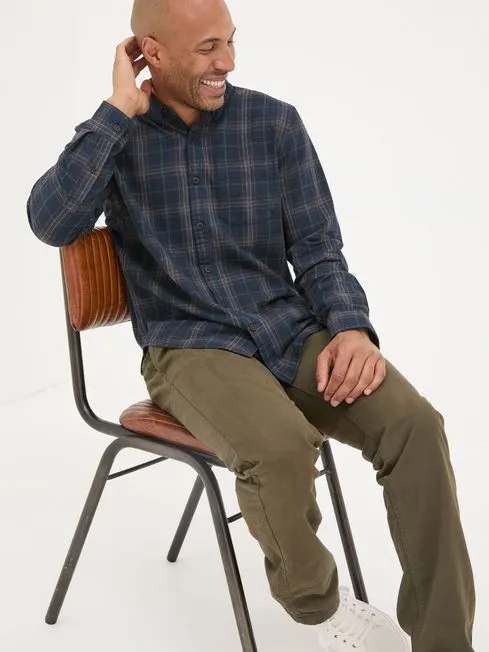 Men Fatface Shirts Charlton Navy Long Sleeve Check 100 Cotton Shirt